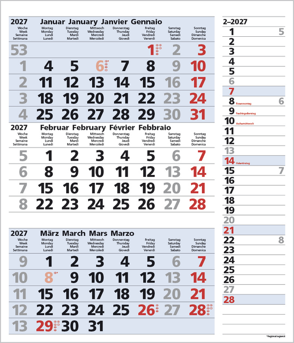 3-Monats-Planer Combi Blau 2027, Innenansicht #2