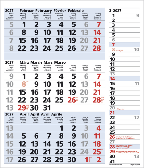 3-Monats-Planer Combi Blau 2027, Innenansicht #3