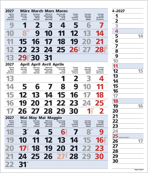 3-Monats-Planer Combi Blau 2027, Innenansicht #4