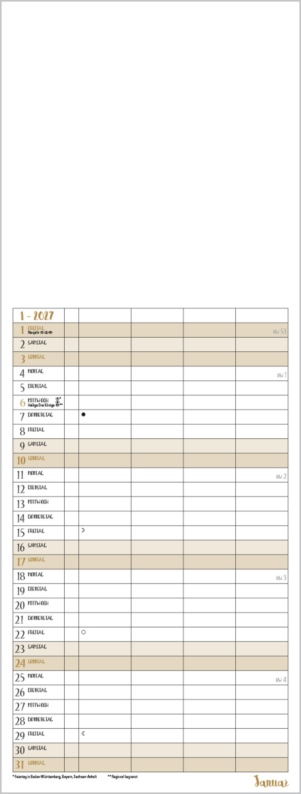 Foto-Malen-Basteln Familientimer gold 2027, Innenansicht #1