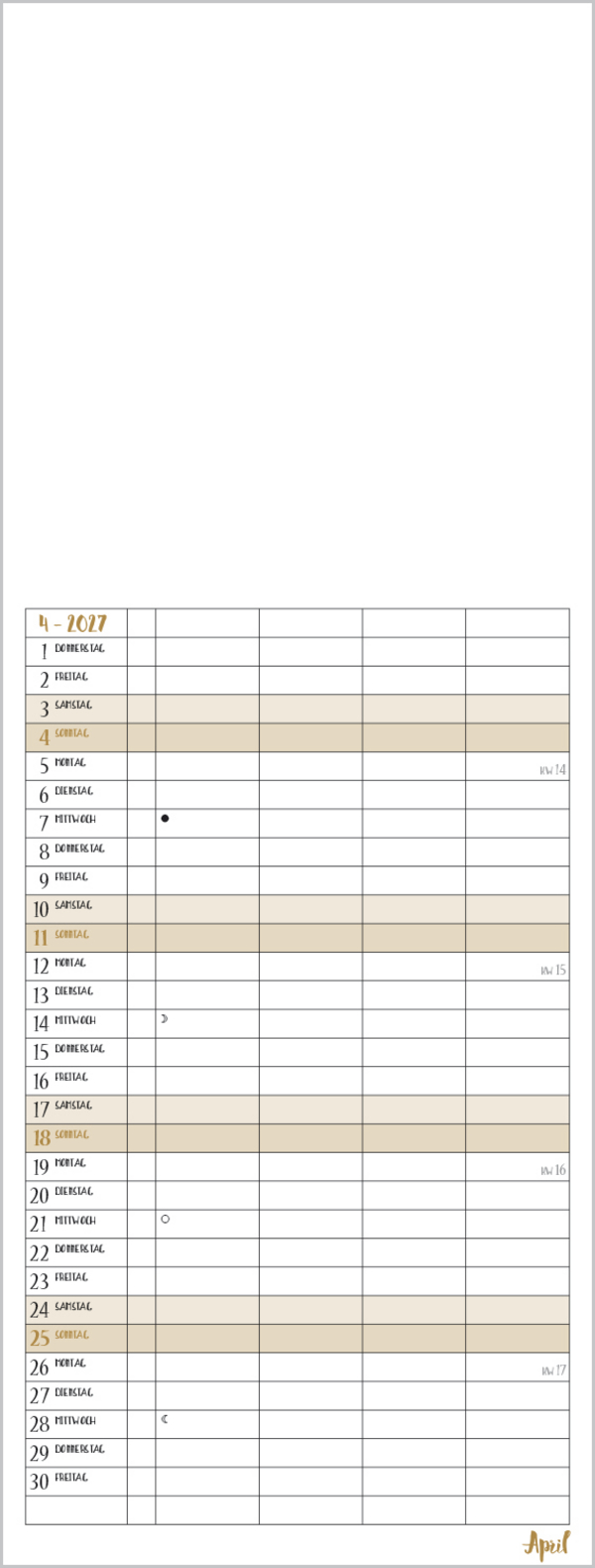 Foto-Malen-Basteln Familientimer gold 2027, Innenansicht #4