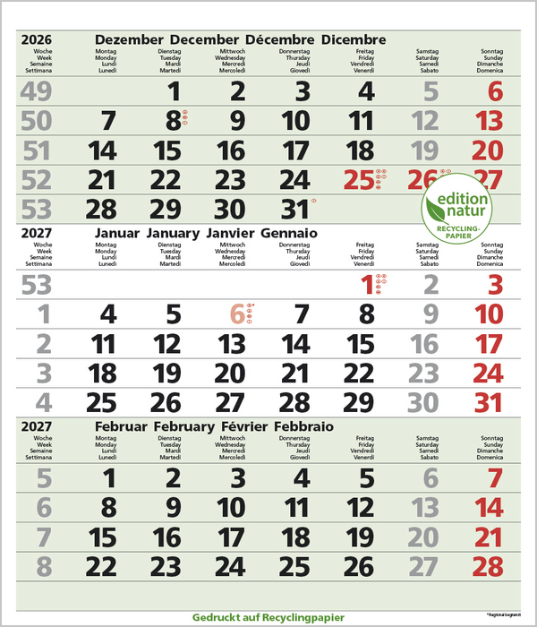 3-Monats-Planer Comfort Recyclingpapier 2027, Innenansicht #1