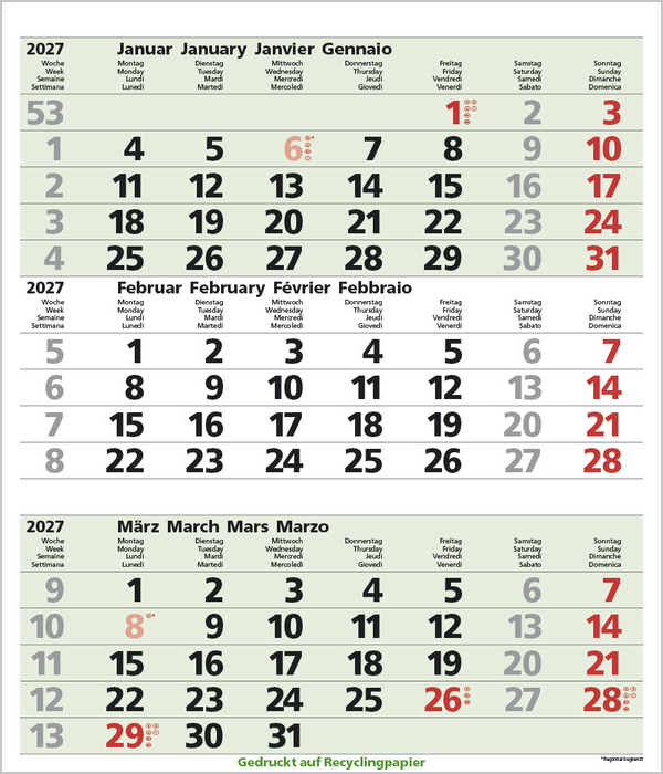 3-Monats-Planer Comfort Recyclingpapier 2027, Innenansicht #2