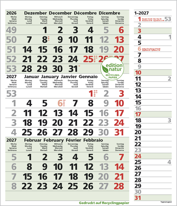 3-Monats-Planer Combi Recyclingpapier 2027, Innenansicht #1