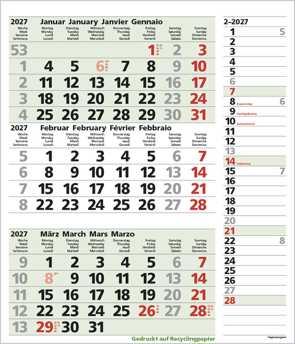 3-Monats-Planer Combi Recyclingpapier 2027, Innenansicht #2