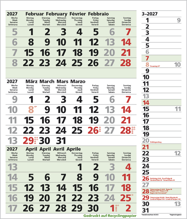 3-Monats-Planer Combi Recyclingpapier 2027, Innenansicht #3