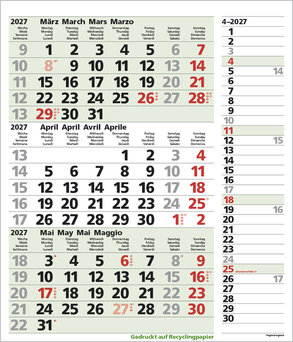 3-Monats-Planer Combi Recyclingpapier 2027, Innenansicht #4