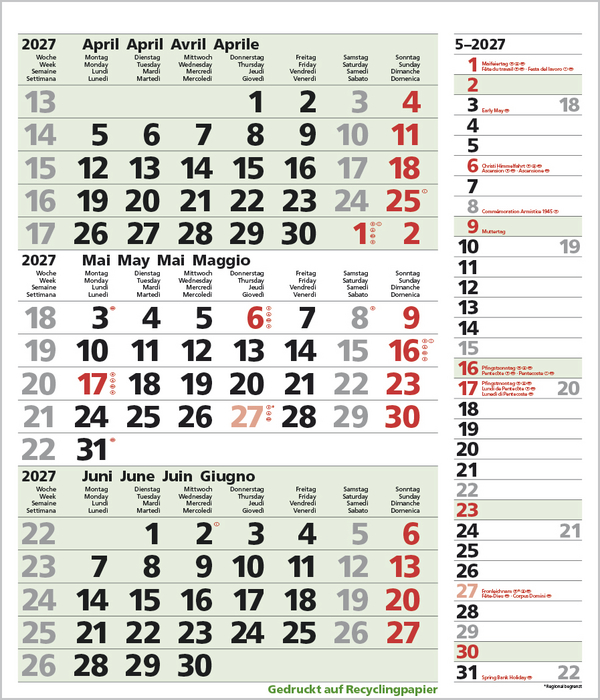 3-Monats-Planer Combi Recyclingpapier 2027, Innenansicht #5