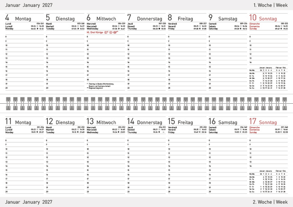 Tischkalender quer Classic Colourlux 2027 wei&szlig;, Innenansicht #1
