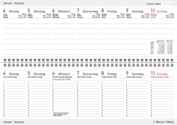 Tischkalender quer Professional Colourlux 2027 rot, Innenansicht #1