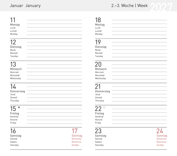 Taschenkalender Modus geheftet Einlage 2027, Innenansicht #1