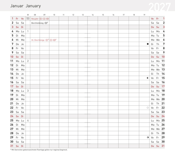 Taschenkalender Pluto geheftet Einlage 2027, Innenansicht #1