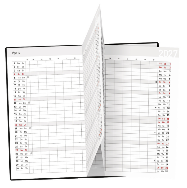 Taschenkalender Saturn Leporello PVC schwarz 2027, Innenansicht #1