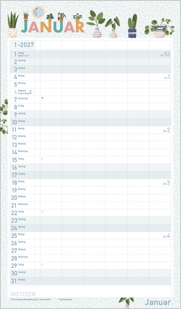 Familienplaner Happy Plants 2027, Innenansicht #1