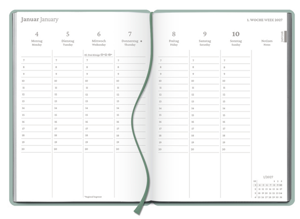 Wochenplaner Salbei 2027, Innenansicht #1