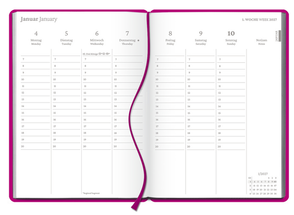 Wochenplaner Fuchsia 2027, Innenansicht #1