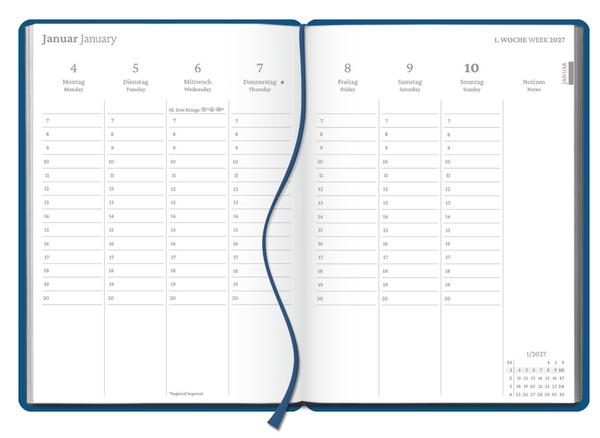 Wochenplaner Dunkelblau 2027, Innenansicht #1