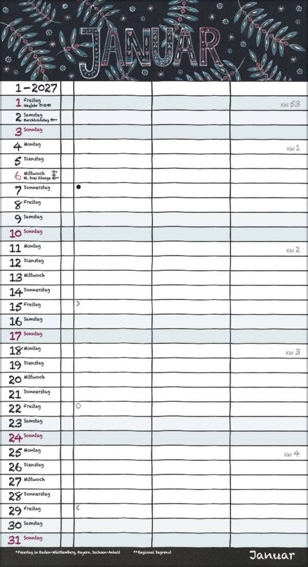 Tafeltimer f&uuml;r 2 mit Zetteltasche 2027, Innenansicht #1