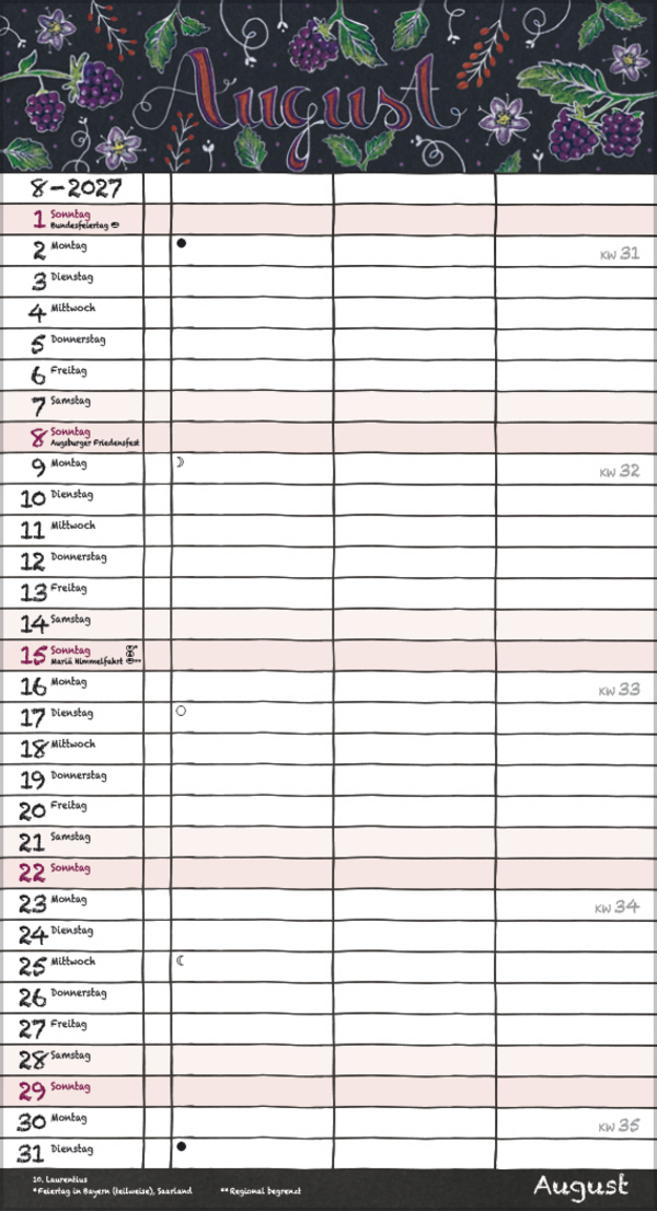 Tafeltimer f&uuml;r 2 mit Zetteltasche 2027, Innenansicht #8