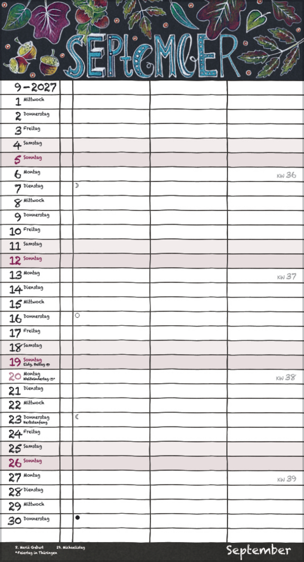 Tafeltimer f&uuml;r 2 mit Zetteltasche 2027, Innenansicht #9