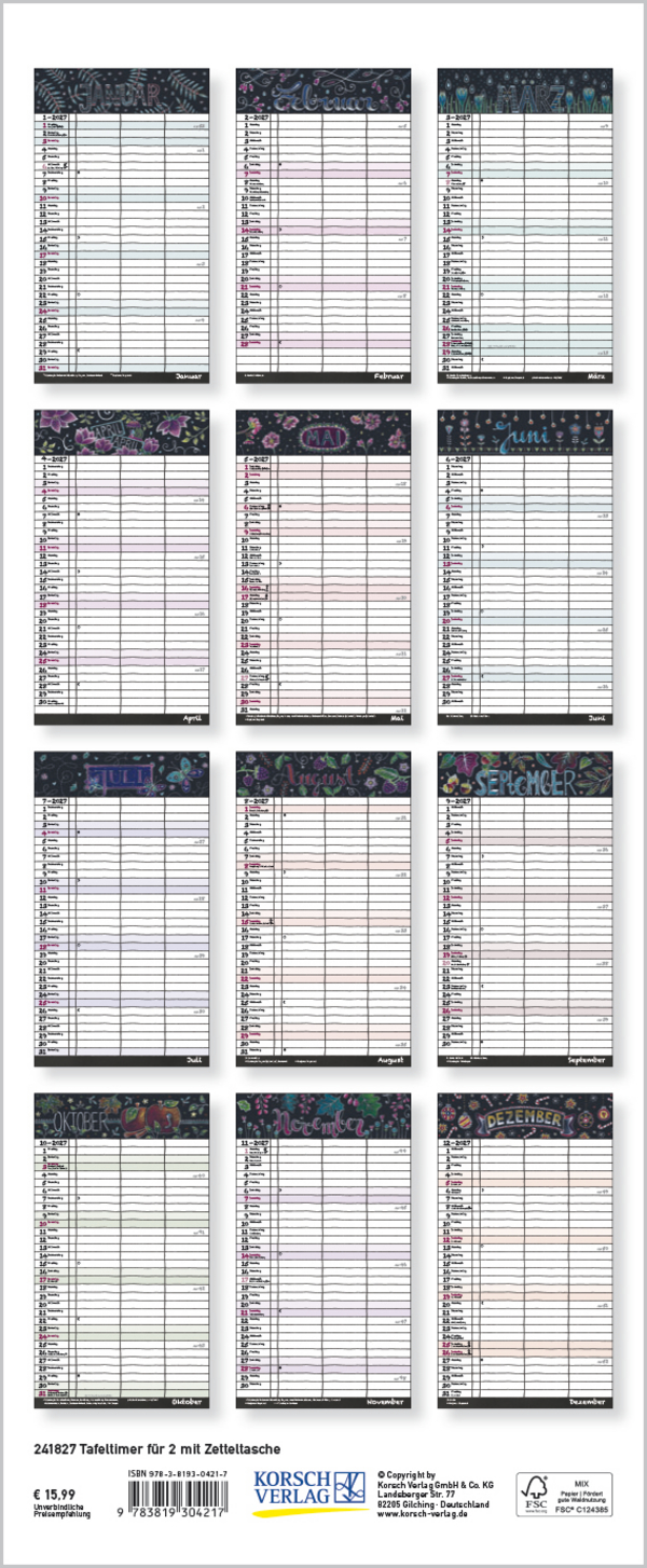Tafeltimer f&uuml;r 2 mit Zetteltasche 2027, Innenansicht #15