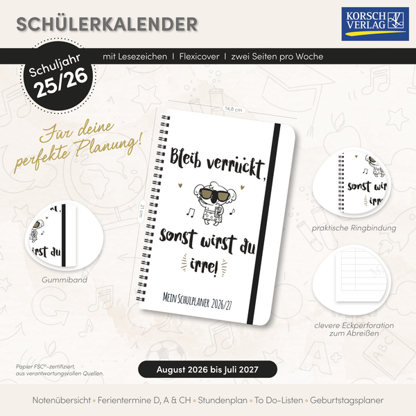 Sch&uuml;lerkalender Bleib verr&uuml;ckt 2026/2027, Innenansicht #18