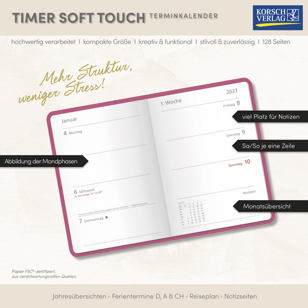 Timer Soft Touch magenta 2027, Innenansicht #17