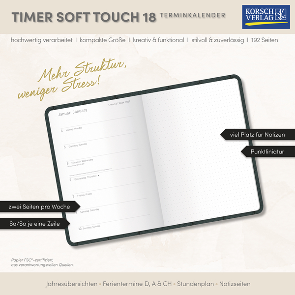 Timer Soft Touch 18 Monate dunkelgr&uuml;n 2027/2028, Innenansicht #17