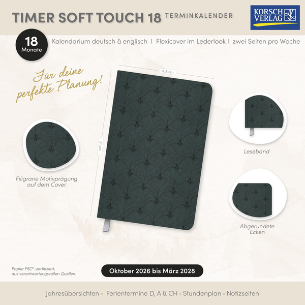 Timer Soft Touch 18 Monate dunkelgr&uuml;n 2027/2028, Innenansicht #18