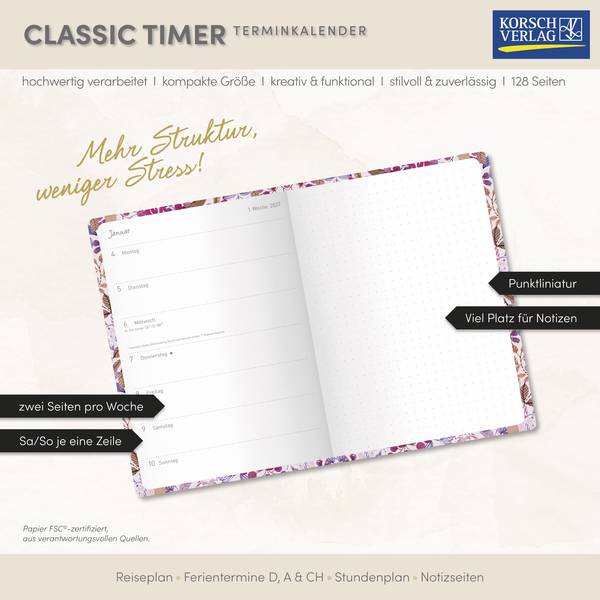 Terminkalender Classic Timer Pink Flowers 2027, Innenansicht #17