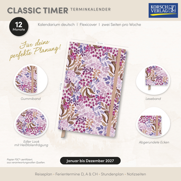 Terminkalender Classic Timer Pink Flowers 2027, Innenansicht #18