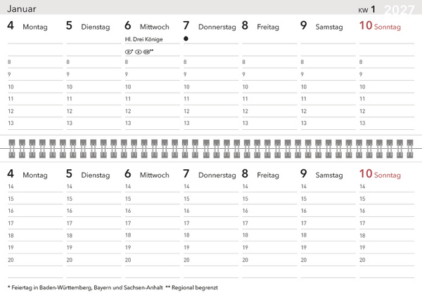 Tischquerkalender Gro&szlig;druck 2027, Innenansicht #1