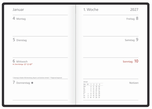 Wochentimer Colour blau 2027, Innenansicht #1