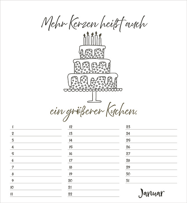 Geburtstagskalender Visual Words, Innenansicht #1