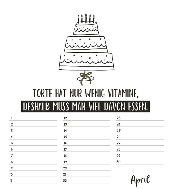 Geburtstagskalender Visual Words, Innenansicht #4
