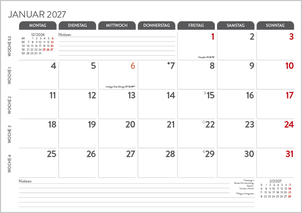 Monatsplaner 2027, Innenansicht #1