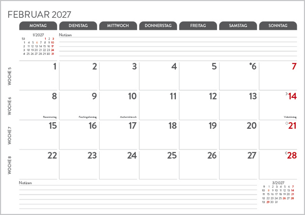 Monatsplaner 2027, Innenansicht #2