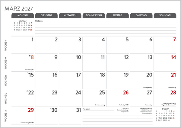 Monatsplaner 2027, Innenansicht #3