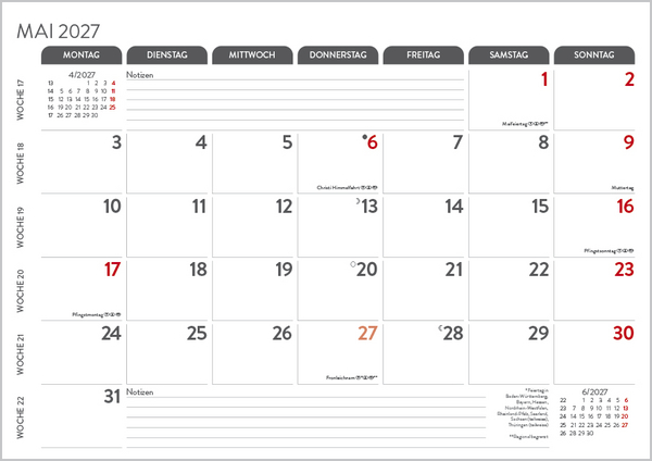Monatsplaner 2027, Innenansicht #5