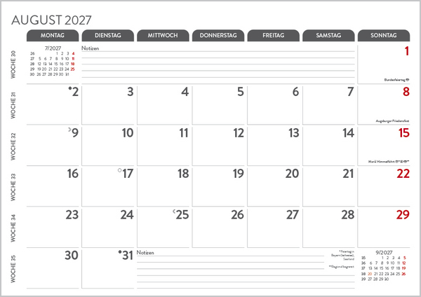 Monatsplaner 2027, Innenansicht #8
