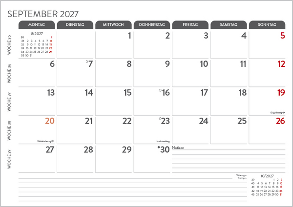 Monatsplaner 2027, Innenansicht #9