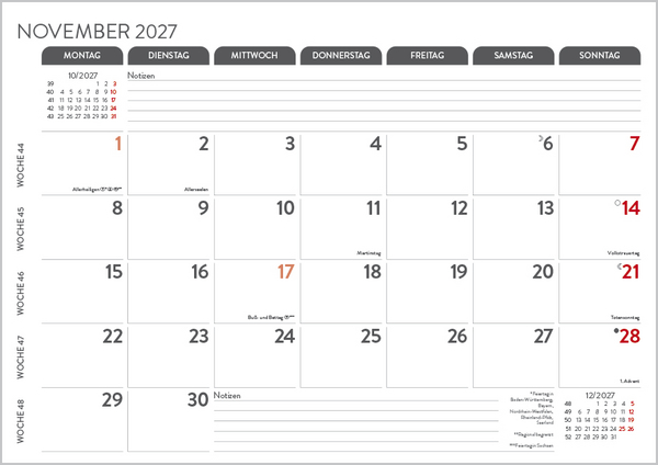Monatsplaner 2027, Innenansicht #11