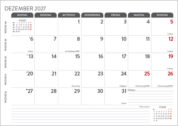 Monatsplaner 2027, Innenansicht #12