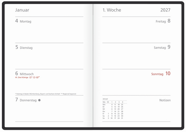 Wochentimer Colour pink 2027, Innenansicht #1