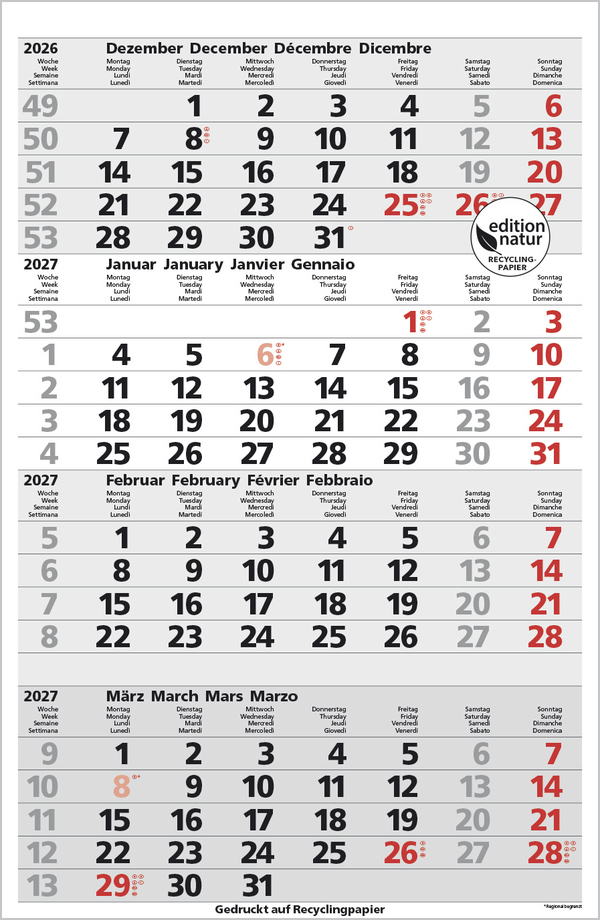 4-Monats-Planer Comfort Recyclingpapier 2027, Innenansicht #1