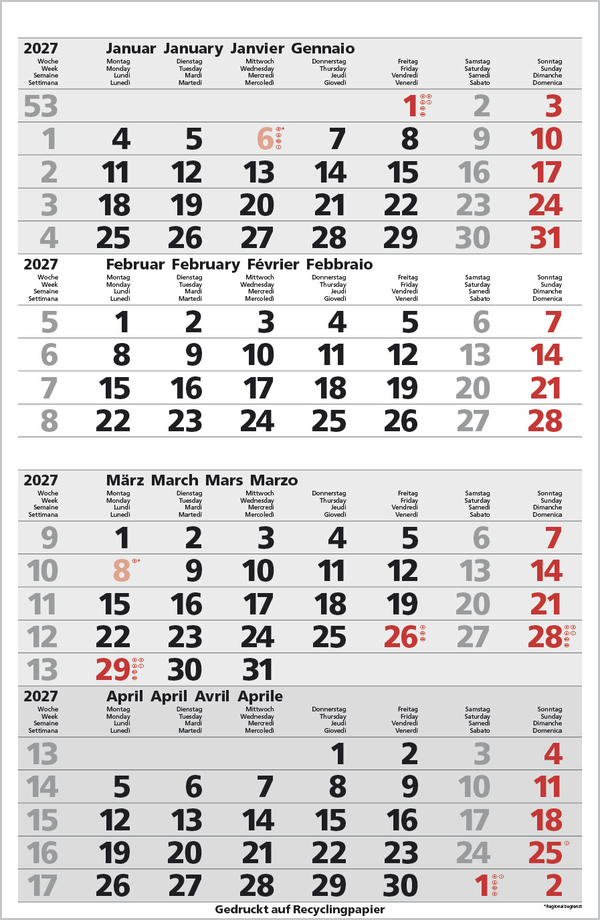 4-Monats-Planer Comfort Recyclingpapier 2027, Innenansicht #2